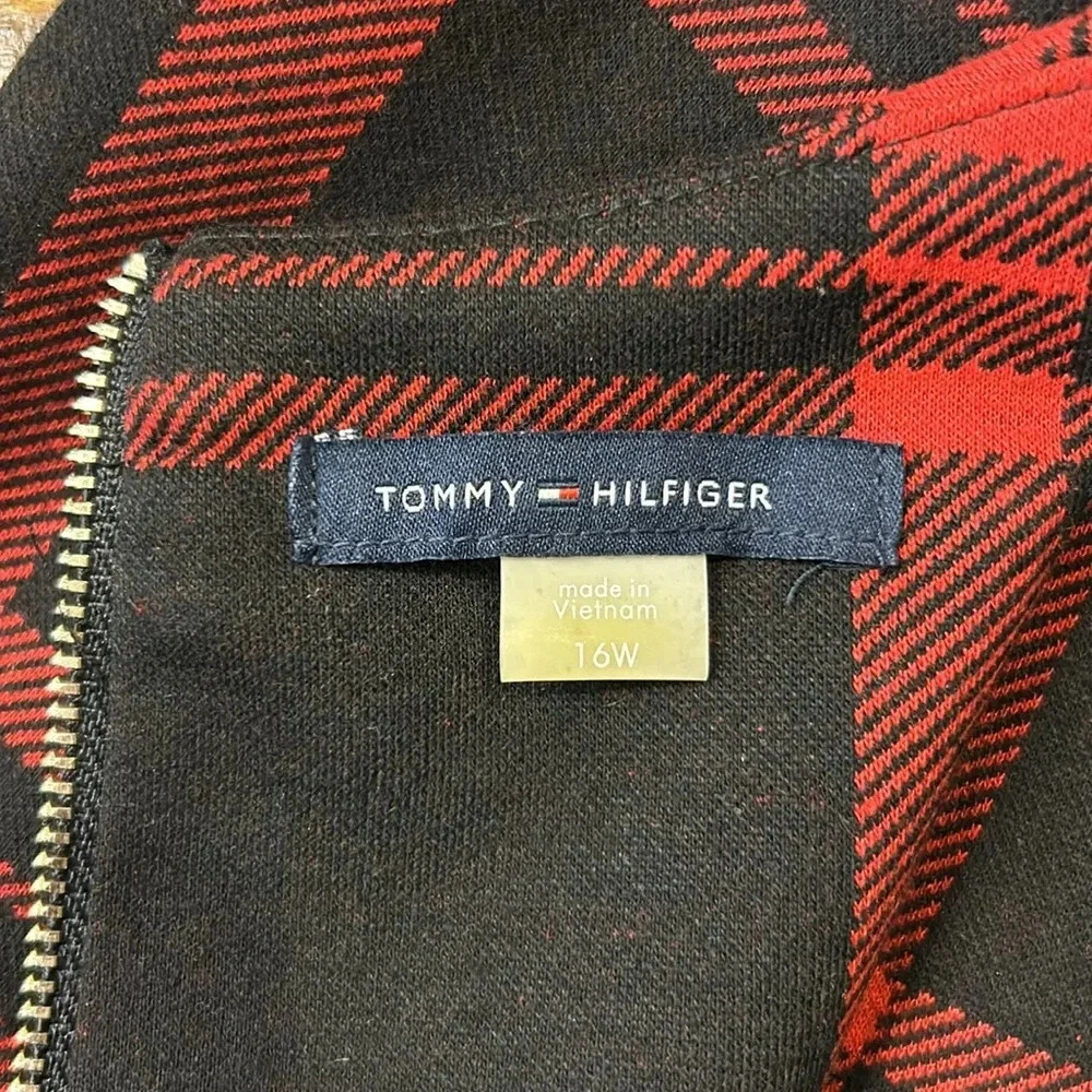 Tommy Hilfiger Red Black Plaid Asymmetrical Sheath Dress Size 16 - Picture 8 of 13